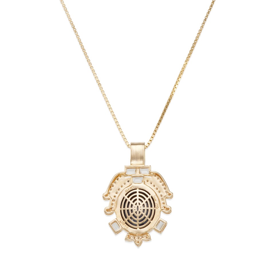 14K YELLOW GOLD, SAPPHIRE, AND DIAMOND PENDANT NECKLACE - 2