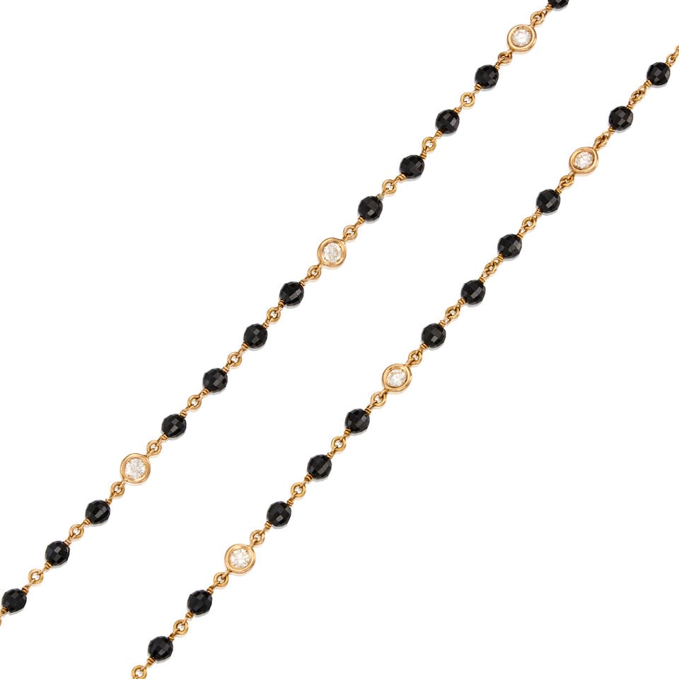 ASPREY & GULDAG: 18K GOLD, ONYX AND DIAMOND NECKLACE - 2