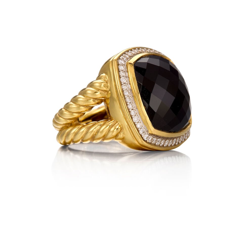 DAVID YURMAN: 18K GOLD, ONYX AND DIAMOND RING - 2
