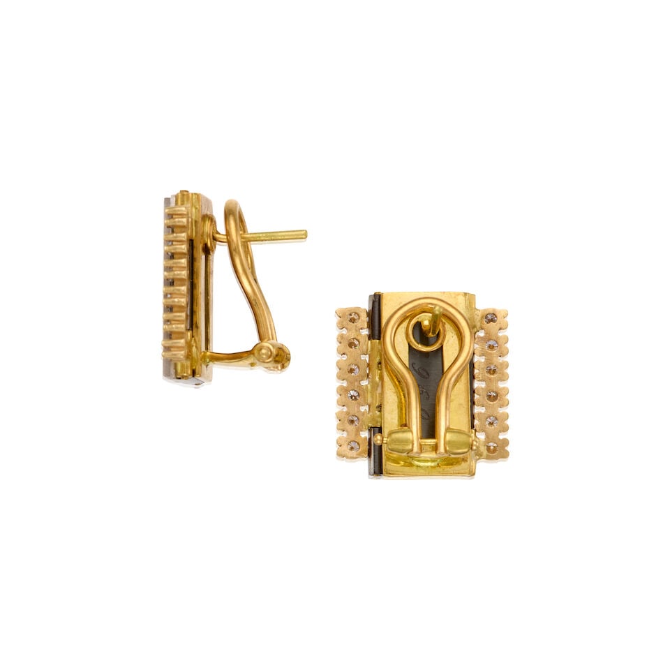 GOLD, SYNTHETIC SAPPHIRE DOUBLET, AND DIAMOND EARRINGS - 2