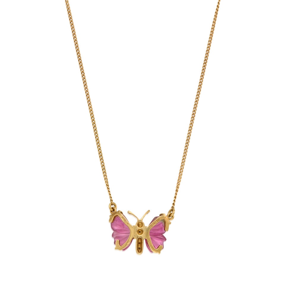 TREVOR TYLER: 18K GOLD WATERMELON TOURMALINE AND DIAMOND PENDANT NECKLACE - 2