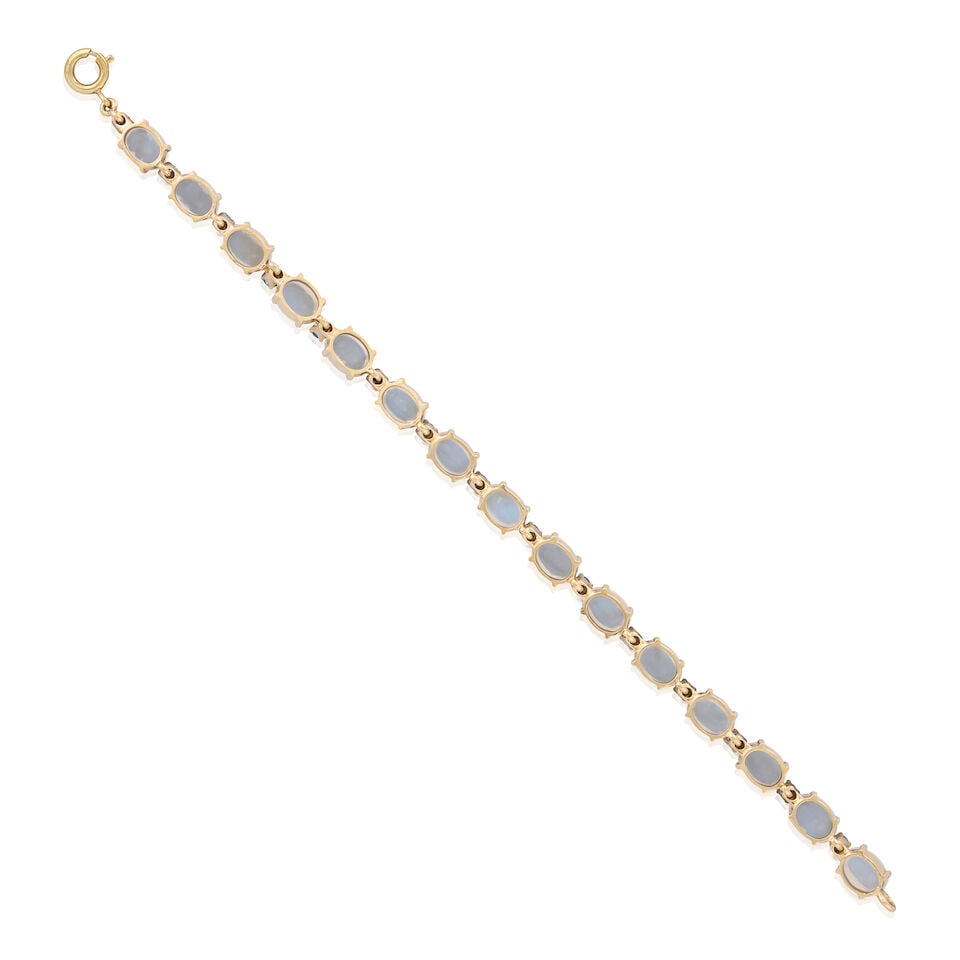 14K YELLOW GOLD, MOONSTONE, AND SAPPHIRE BRACELET - 2