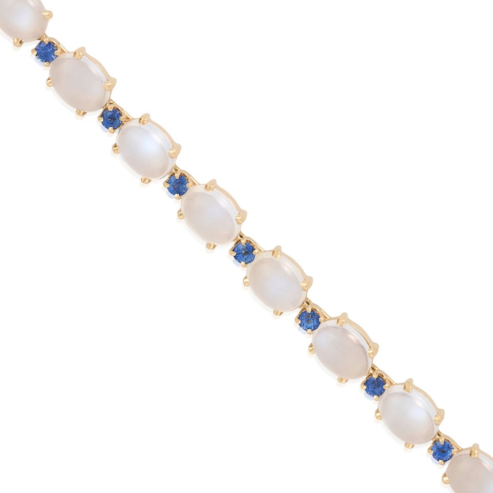 14K YELLOW GOLD, MOONSTONE, AND SAPPHIRE BRACELET - 3