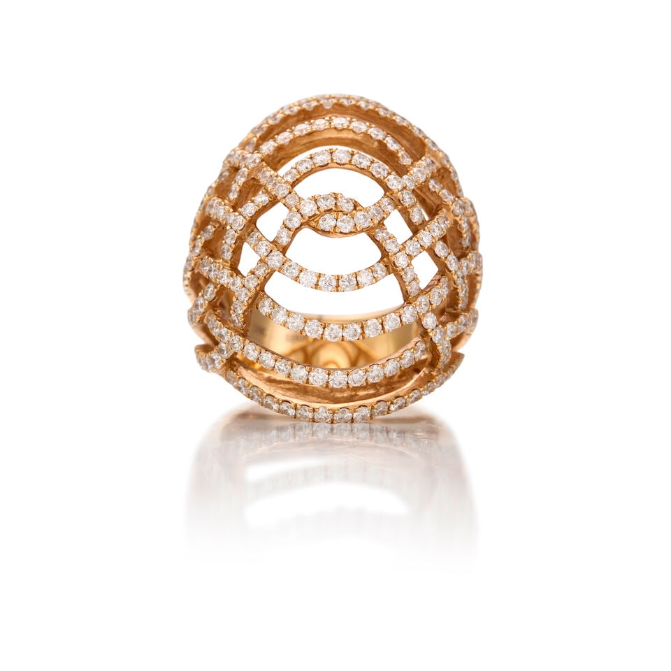 18K GOLD AND DIAMOND RING: 18K GOLD AND DIAMOND RING • Numerous round brilliant cut diamonds weighing approximately 3.00 carats total • Size 7 • Estimated gross weight: 14.50 grams Footnotes: OVERALL