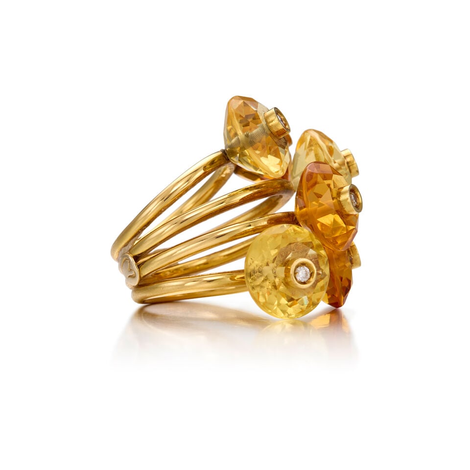 18K GOLD, CITRINE AND DIAMOND RING - 2