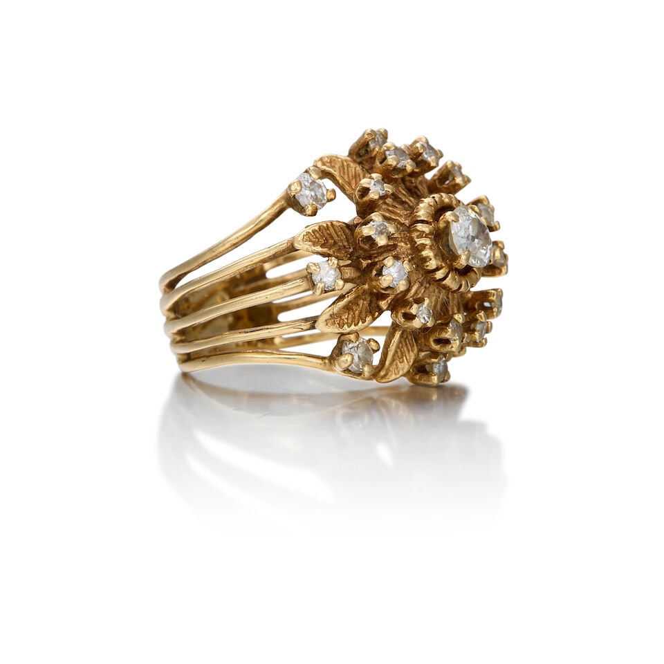 14K YELLOW GOLD AND DIAMOND RING - 2