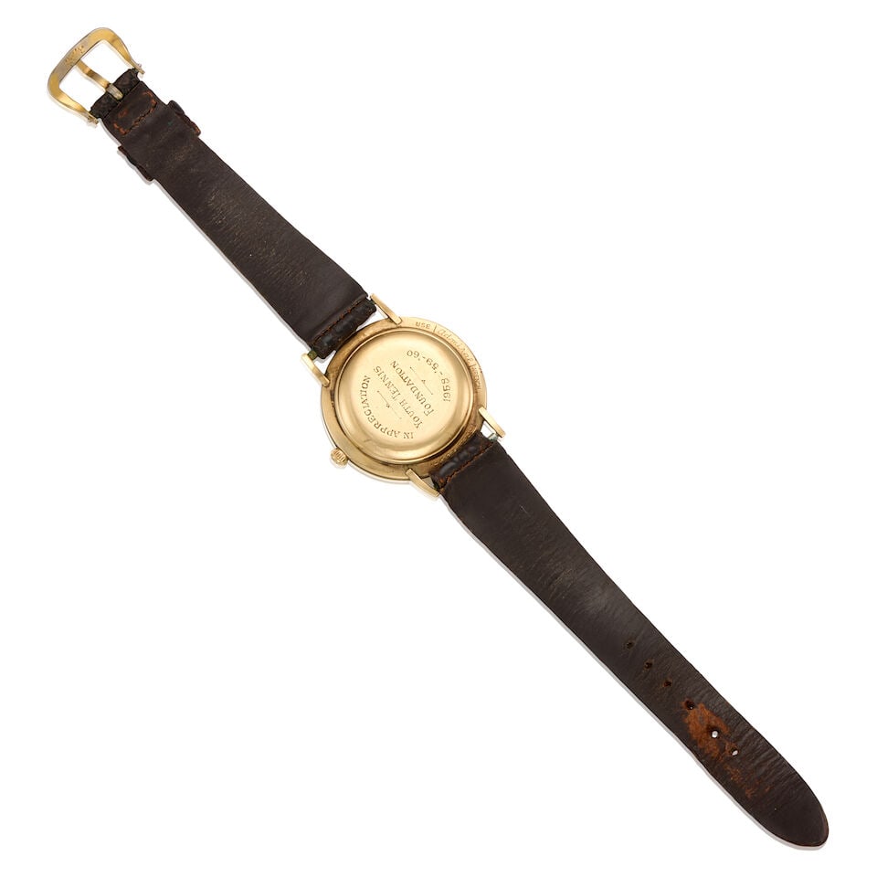 LONGINES: 10K GOLD WATCH WITH LEATHER STRAP - 2
