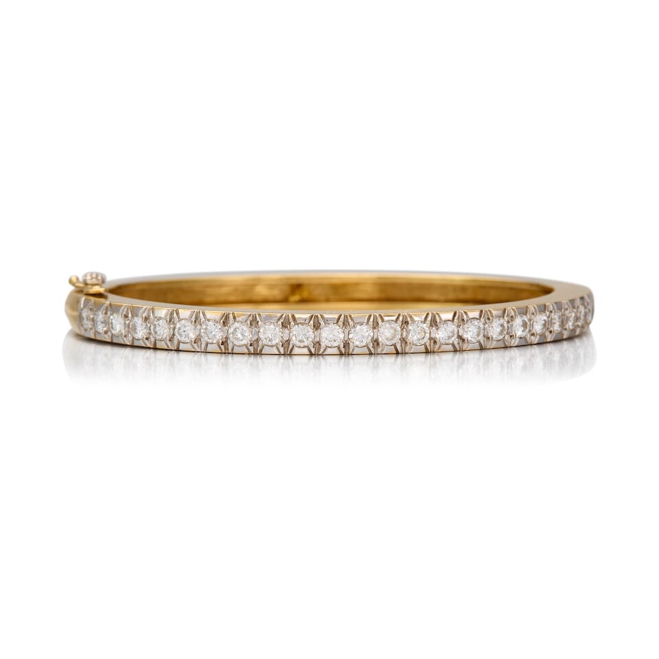BICOLORED 18K GOLD AND DIAMOND BANGLE BRACELET - 2