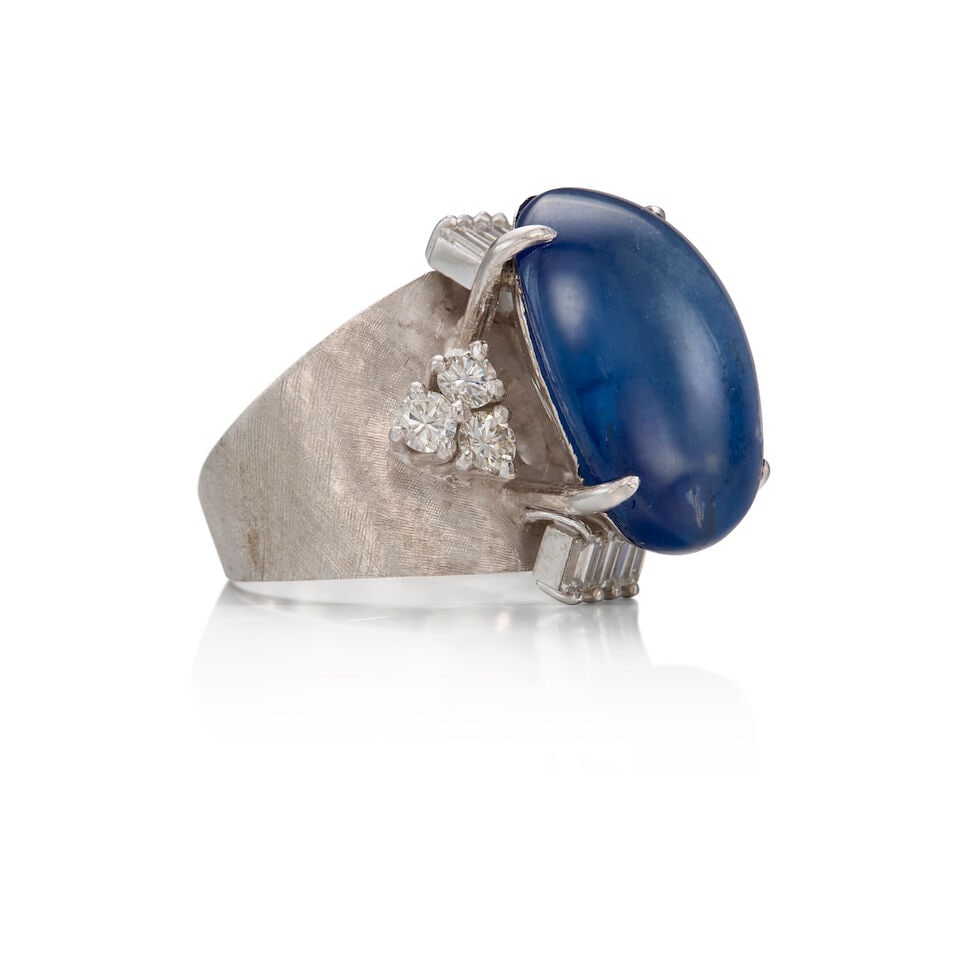 14K WHITE GOLD, SAPPHIRE, AND DIAMOND RING - 2