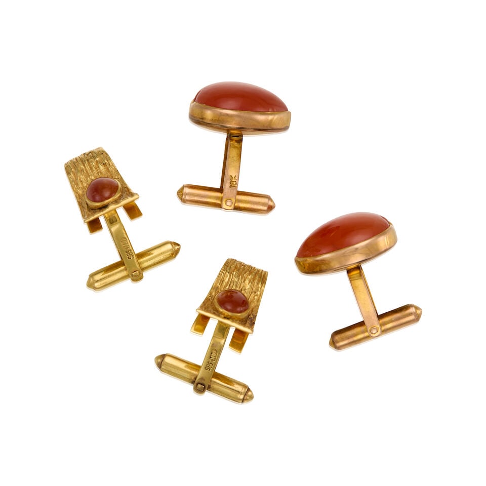 14K GOLD AND CARNELIAN CUFFLINK SET - 2