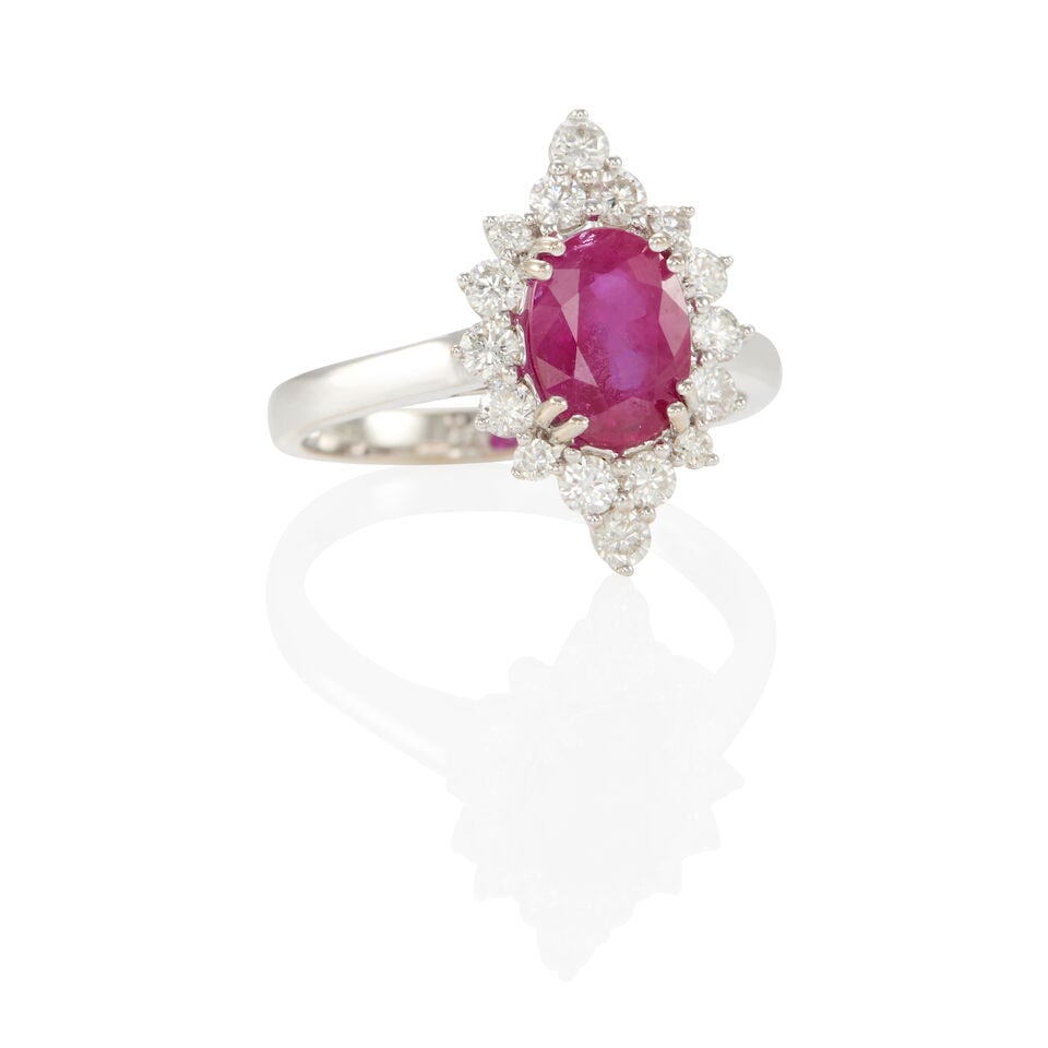 18K WHITE GOLD, RUBY AND DIAMOND RING WITH GIA REPORT - 2