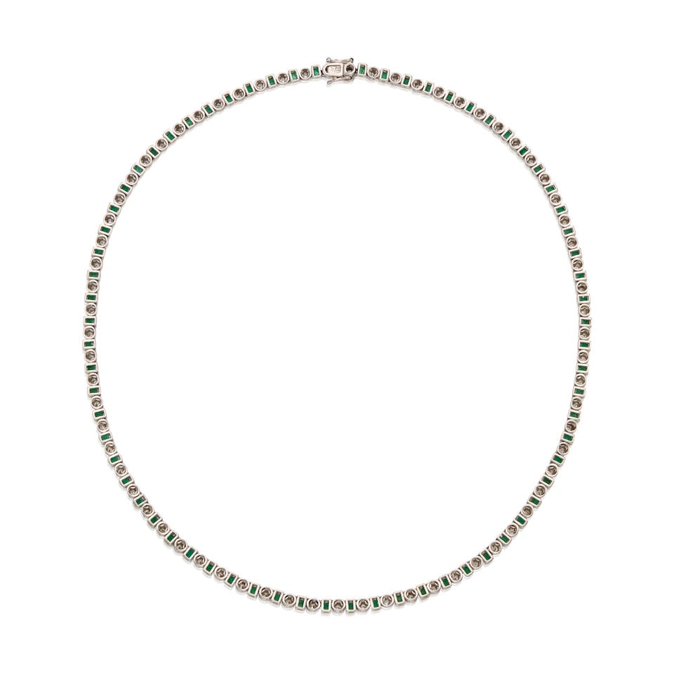 14K WHITE GOLD, EMERALD AND DIAMOND NECKLACE - 2