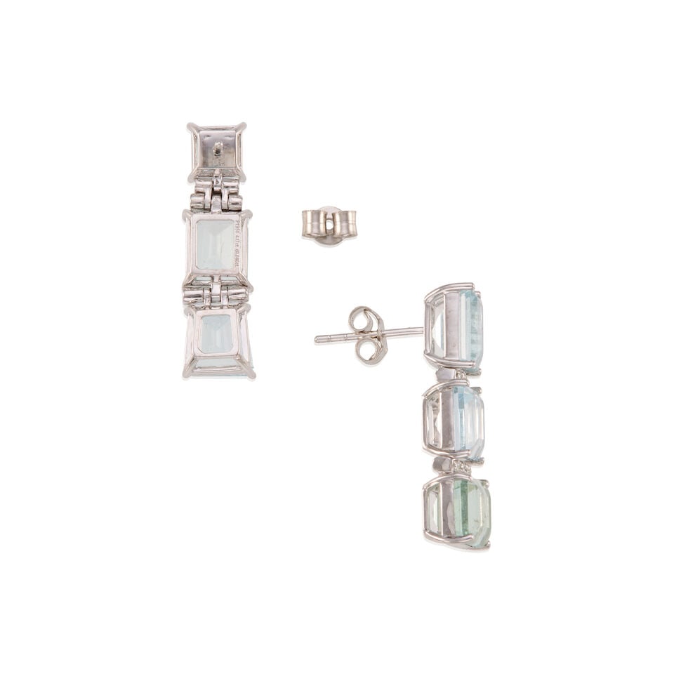 PAIR OF PLATINUM, AQUAMARINE, AND DIAMOND EARRINGS - 2