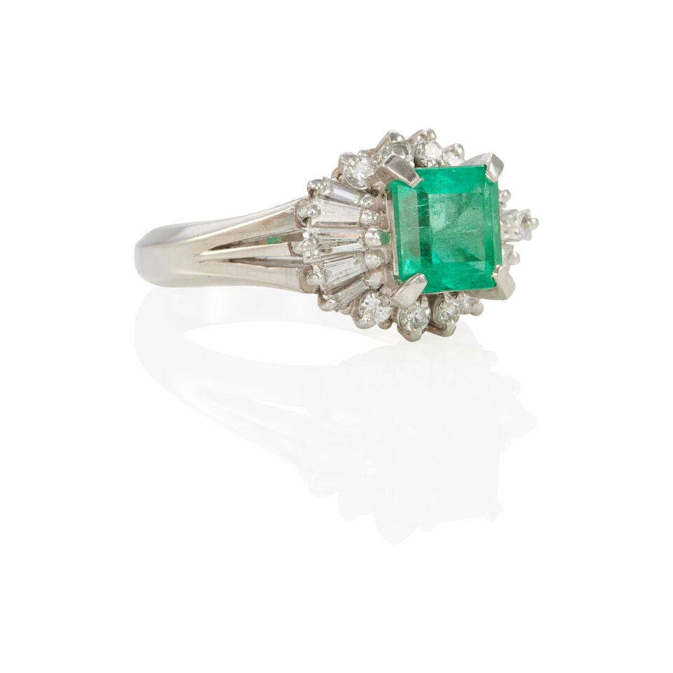 PLATINUM, EMERALD, AND DIAMOND RING WITH GIA REPORT - 2