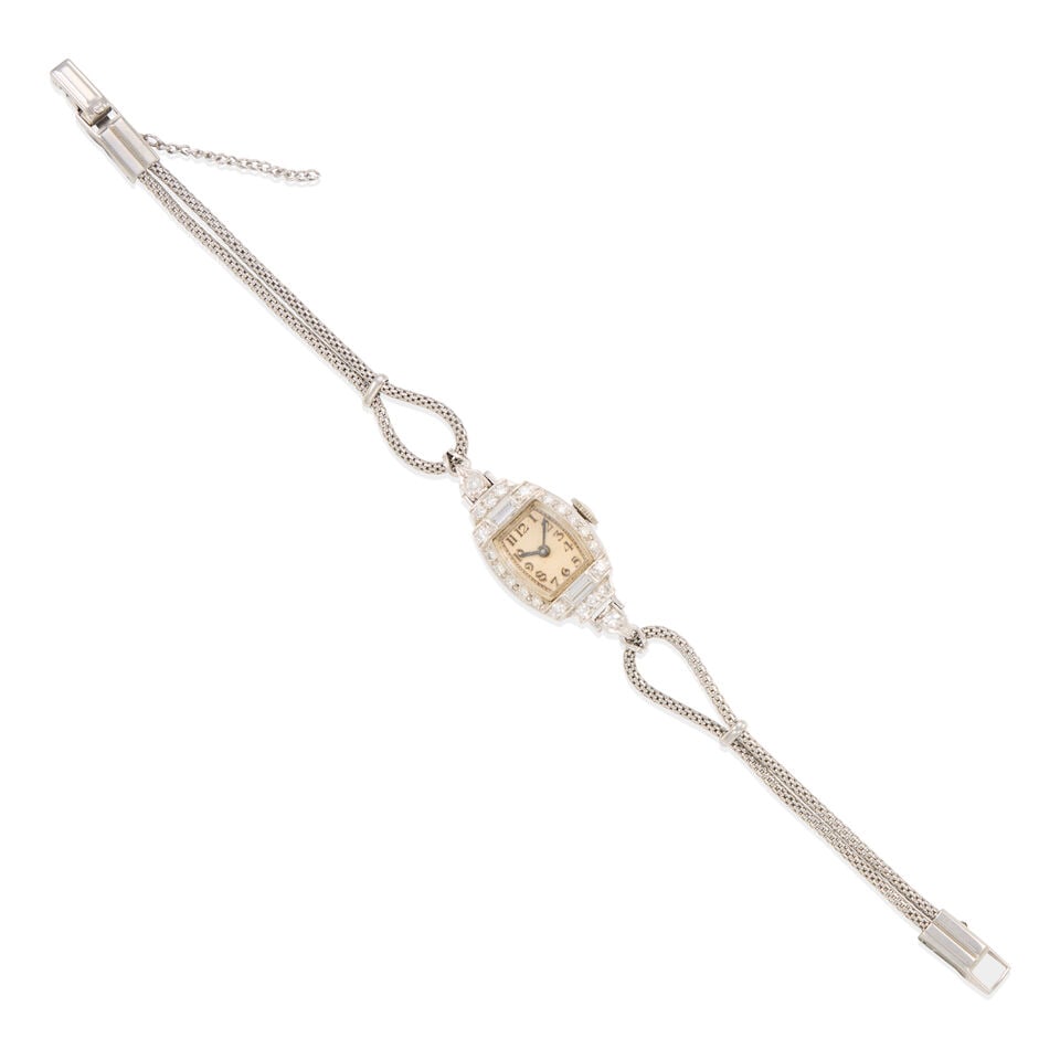 PLATINUM, STAINLESS STEEL AND DIAMOND WRISTWATCH (1 of 2)