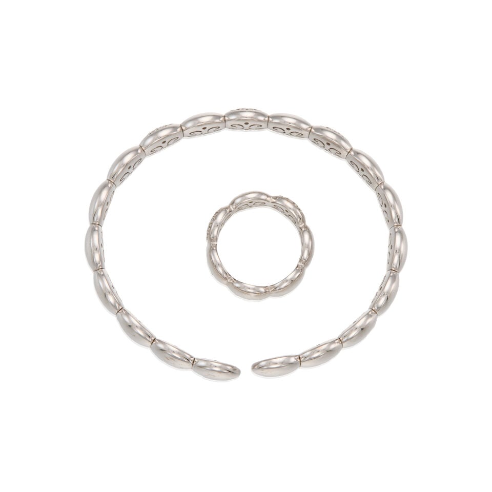 18K WHITE GOLD AND DIAMOND RING AND BANGLE BRACELET - 2