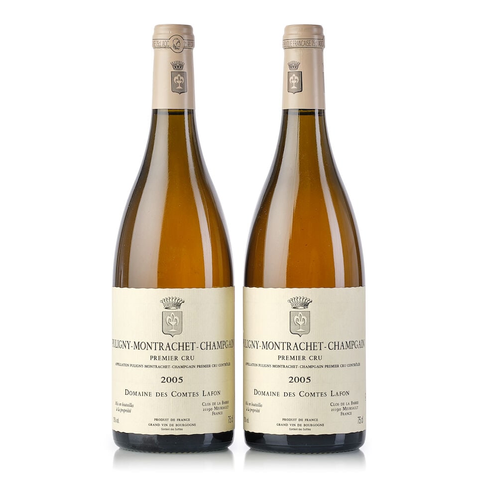 Domaine des Comtes Lafon Puligny Montrachet Champgain, 2005 (2x 750ml): Domaine des Comtes Lafon Puligny Montrachet Champgain, 2005 (2x 750ml) Region: Burgundy Cork: 2x slightly depressed For further information on this lot please visit Bonhams.com For further information