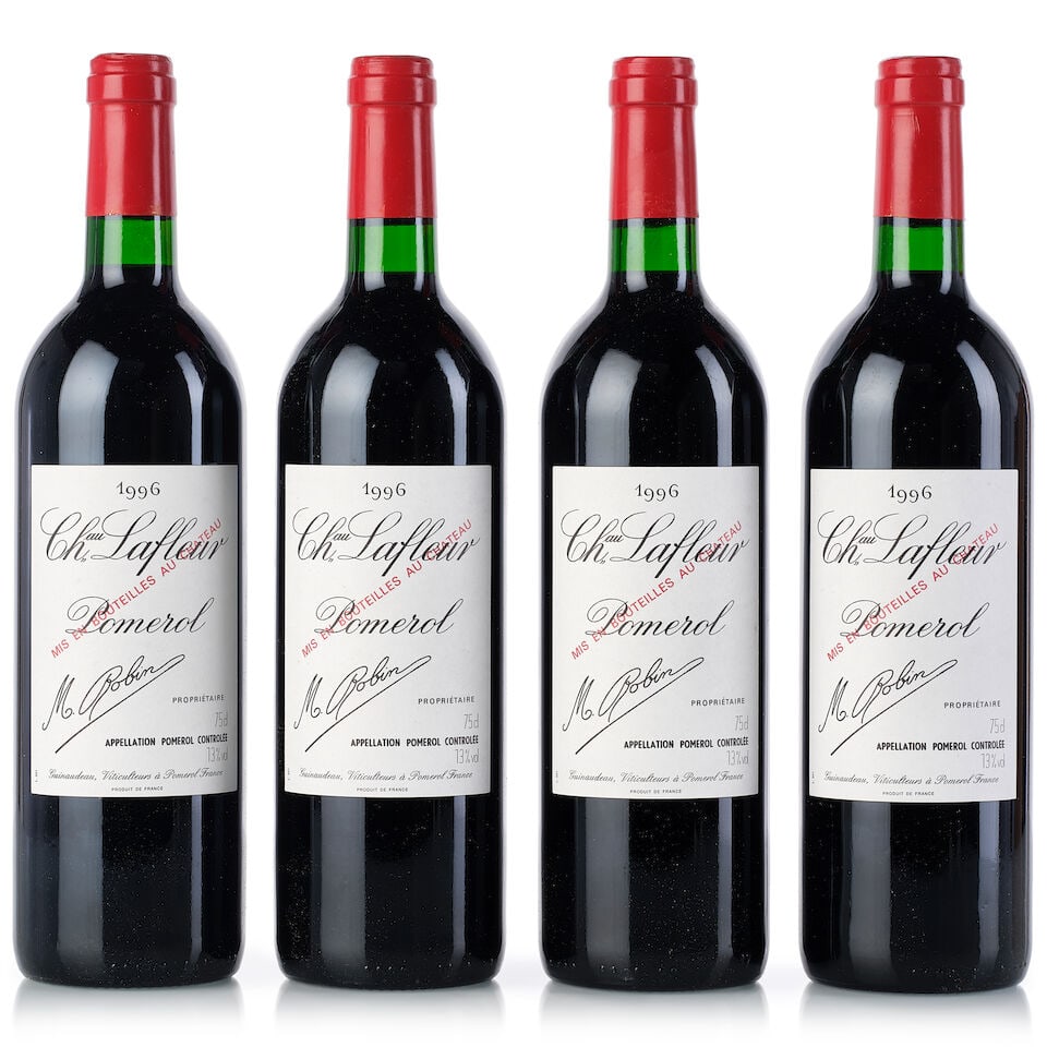 Château Lafleur, 1996 (4x 750ml): Château Lafleur, 1996 (4x 750ml) Region: Bordeaux Fill Level: 4x base neck Packaging: in owc6, missing lid For further information on this lot please visit Bonhams.com For further information