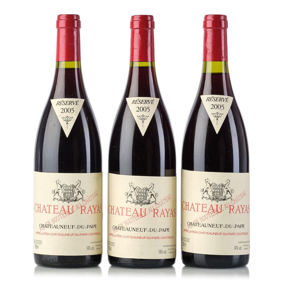 Château Rayas Châteauneuf-du-Pape, 2005 (3x 750ml): Château Rayas Châteauneuf-du-Pape, 2005 (3x 750ml) Region: Rhone Valley Label: 1x slightly scuffed, 1x slightly wrinkled For further information on this lot please visit Bonhams.com For
