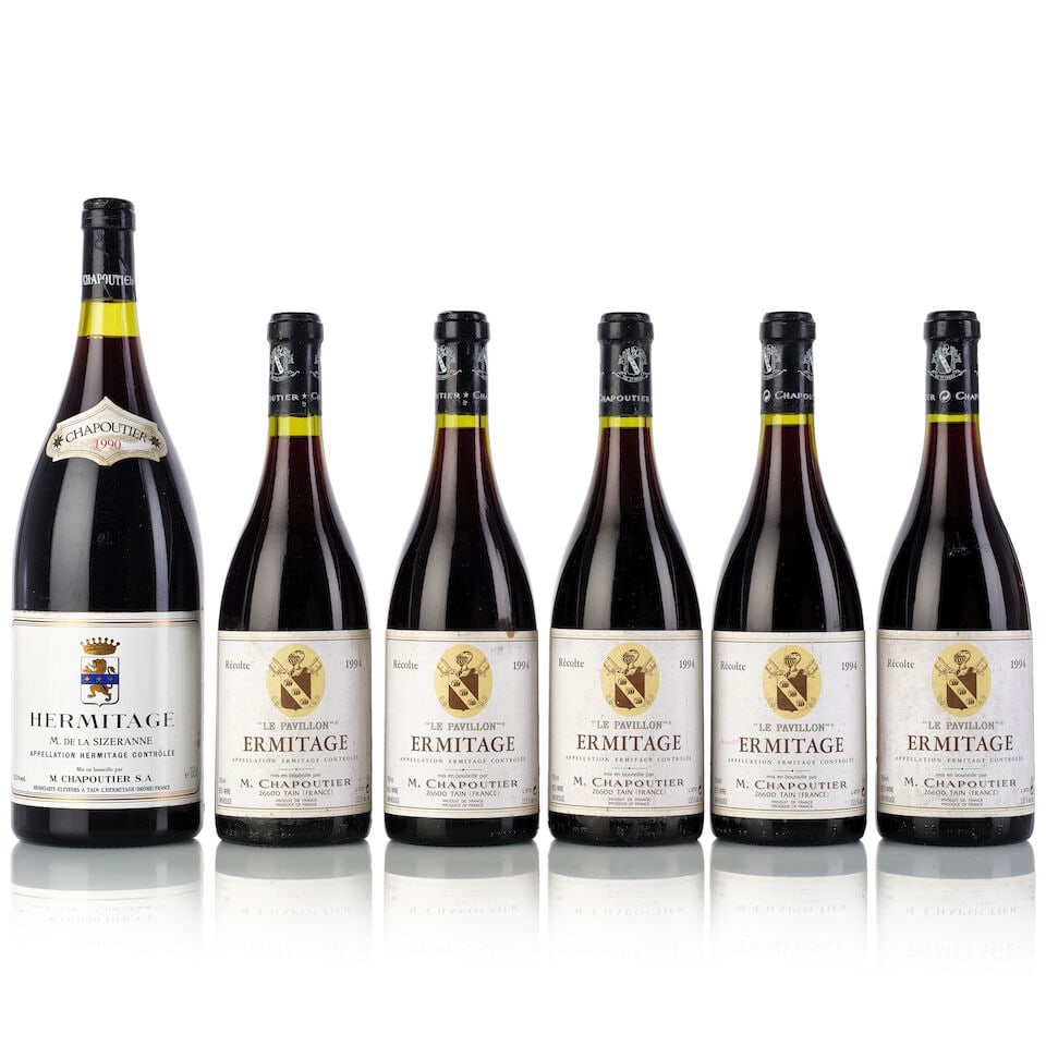 M. Chapoutier Ermitage Le Pavillon, 1994 (5x 750ml) M. Chapoutier Hermitage Monier de la Sizera...: M. Chapoutier Ermitage Le Pavillon, 1994 (5x 750ml) Region: Rhone Valley Fill Level: 3x 0.5cm, 2x 1cm Cork: 3x slightly depressed Label: 1x slightly marked, 3x bin-soiled, 1x stained, 1x heavily bin-s