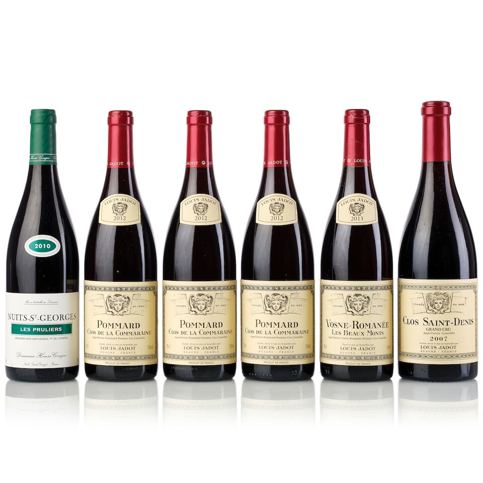Henri Gouges Nuits St. Georges Les Pruliers, 2010 (1x 750ml) Louis Jadot Pommard Clos de la Comm...: Henri Gouges Nuits St. Georges Les Pruliers, 2010 (1x 750ml) Region: Burgundy Louis Jadot Pommard Clos de la Commaraine, 2012 (3x 750ml) Region: Burgundy Louis Jadot Clos St. Denis, 2007 (1x 750ml) Re