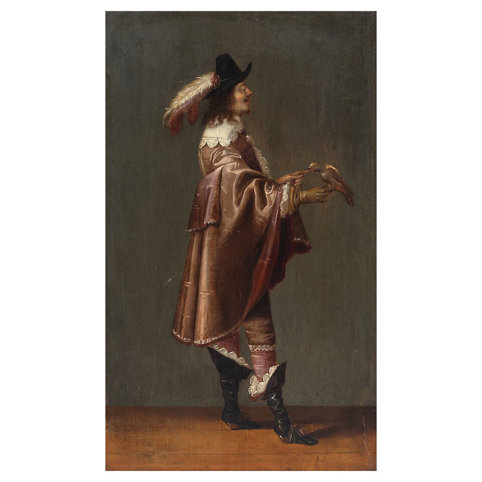 Attributed to Pieter Jansz. Quast (Amsterdam 1606-1647) A gentleman, full-length, in pink dress ... - 7