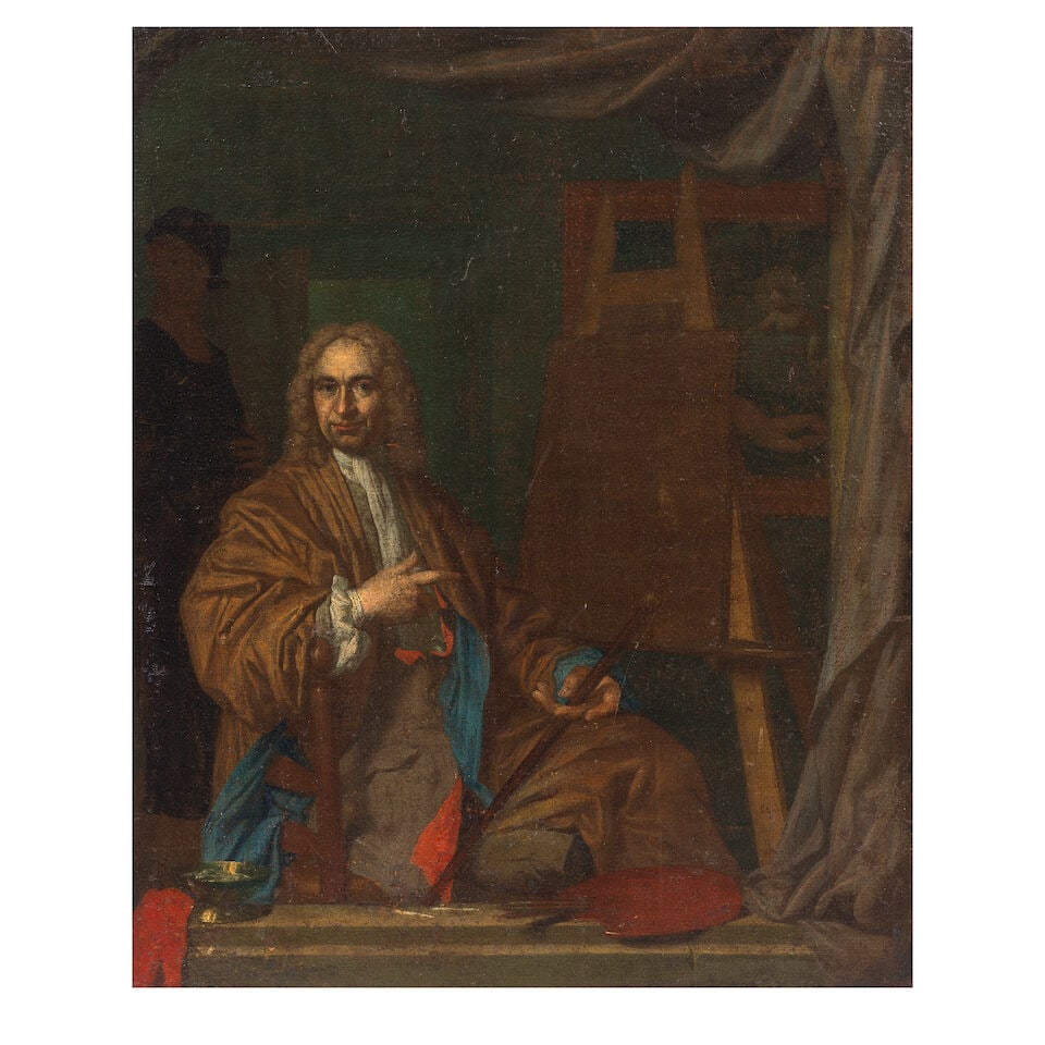 Attributed to Jan Josef Horemans the Elder (Antwerp 1682-1759) Self-portrait of the artist frame...: Attributed to Jan Josef Horemans the Elder (Antwerp 1682-1759) Self-portrait of the artist oil on canvas 42 x 34.3cm (16 9/16 x 13 1/2in). framed: 52.3 x 44.5cm For further information on this lot ple
