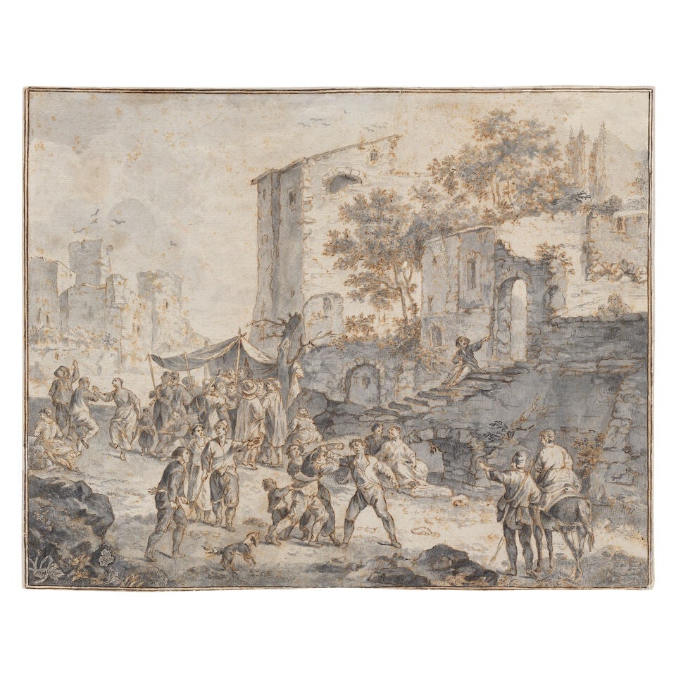 North Italian School, 18th Century Figures dancing before an inn; and Figures brawling before a ... - 7