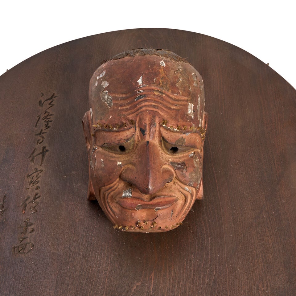 Kano Tessai (1845-1925), A Circular Plaque Mounted with a Miniature Gigaku Mask Japan, Meiji (18... - 4