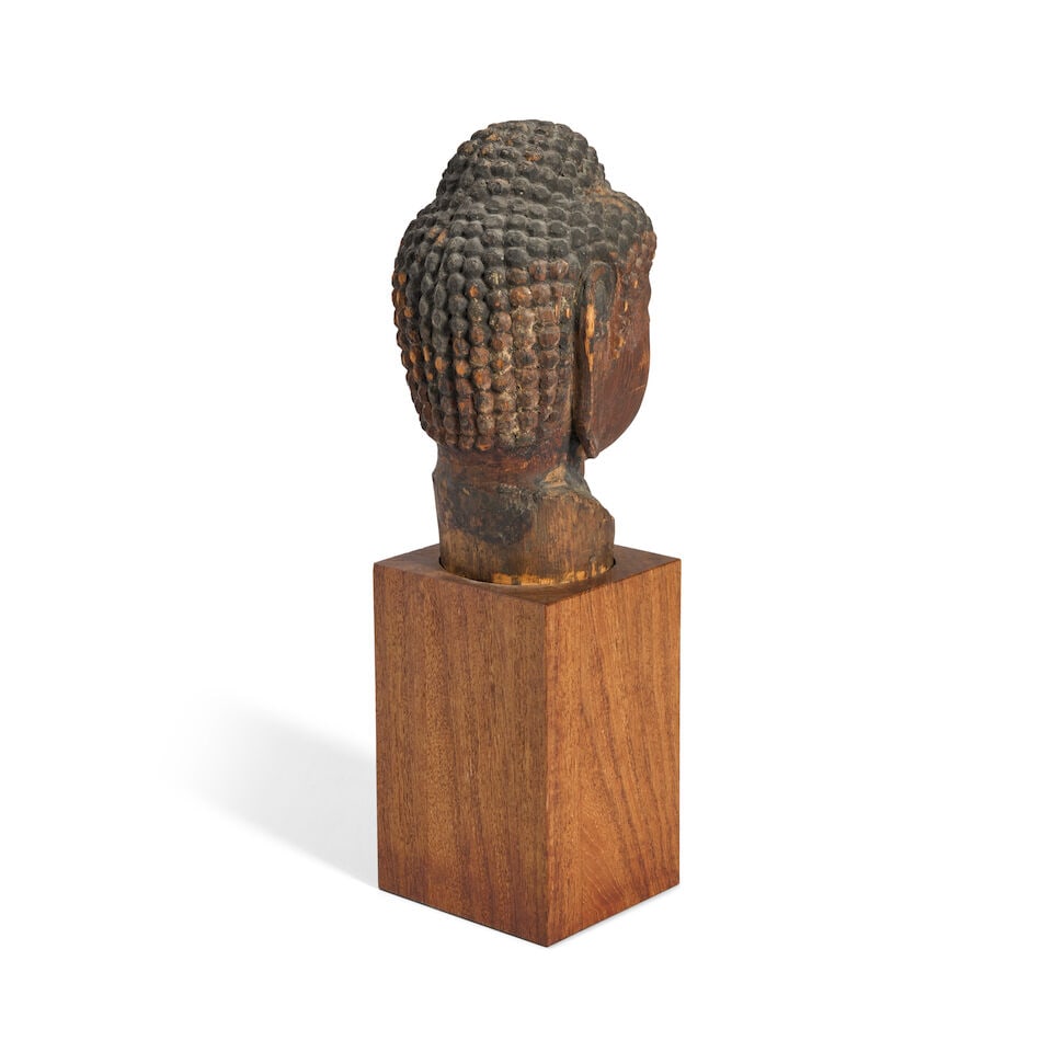 A Carved Wood Head of Amida Buddha Japan, Edo period (1615-1868) or Meiji era (1868-1912), 19th/... - 2