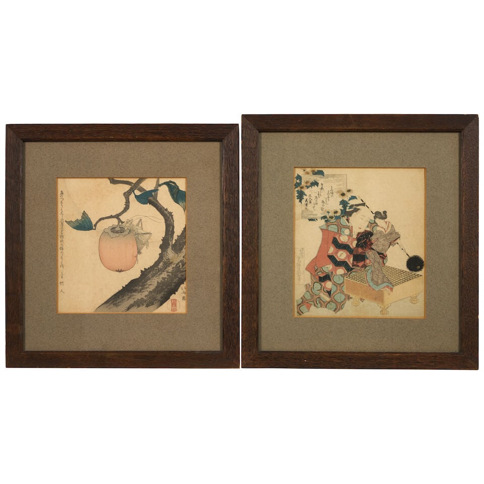 Two Surimono Woodblock Prints, After Katsushika Hokusai (1760-1849), Japan, Meiji era (1681-1912... - 2