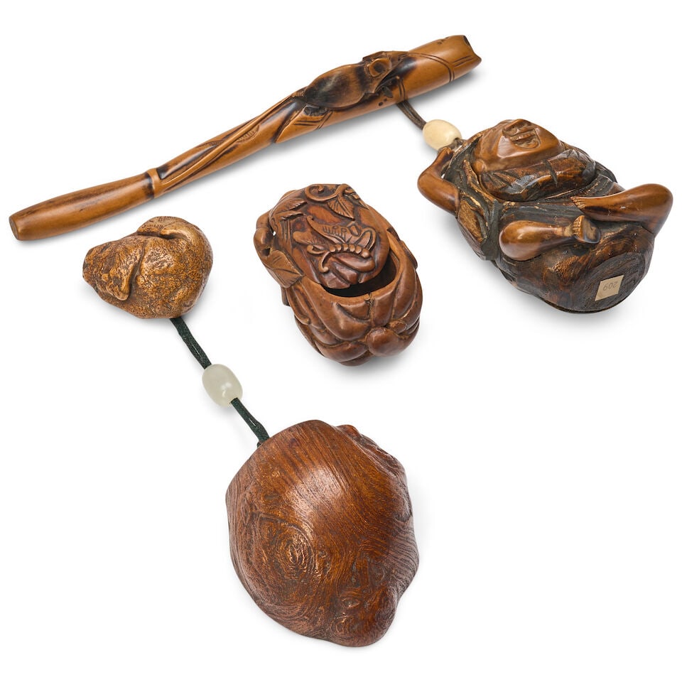 Three Carved Wood Containers Japan, late Edo period (1615-1868) or Meiji era (1868-1912), 19th c... - 2