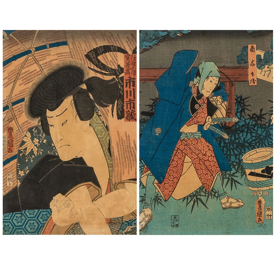 Utagawa Kunisada (Toyokuni III，1786-1865), Two Framed Woodblock Prints Japan, Edo period ... - 2