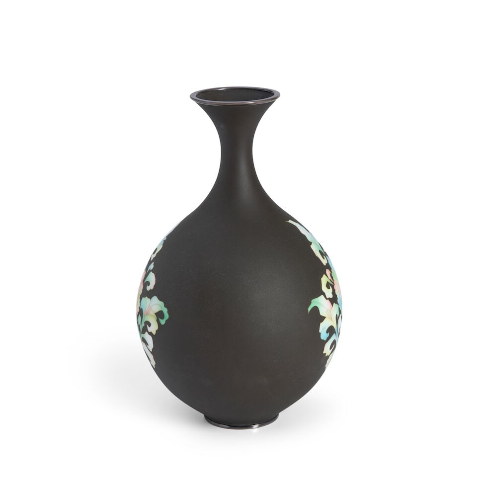 A Matte Iron Brown Cloisonné Vase Japan, Meiji era (1868-1912), - 4