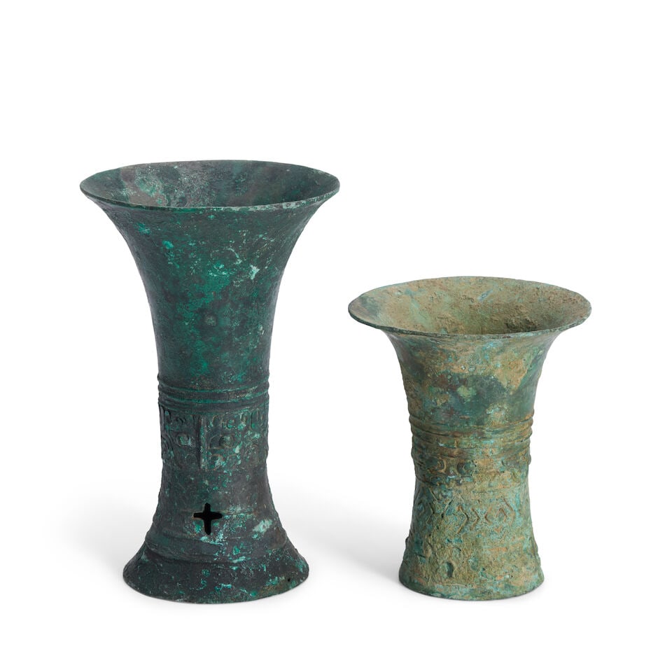 Two Archaic Style Cast Bronze Libation Vessels, Gu, China, Shang style, 20th century, (2) (1 of 1)