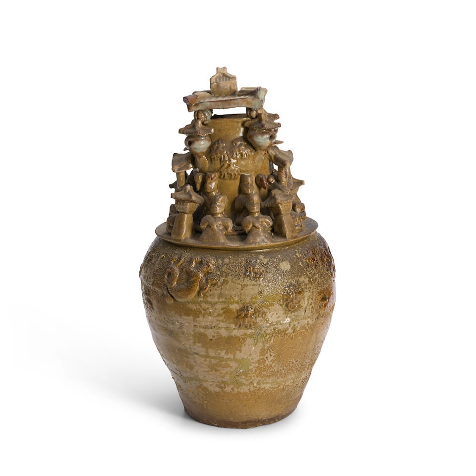 An Archaic Style Ovoid Jar With Applied Figures China, Western Jin style, 20th century, - 2