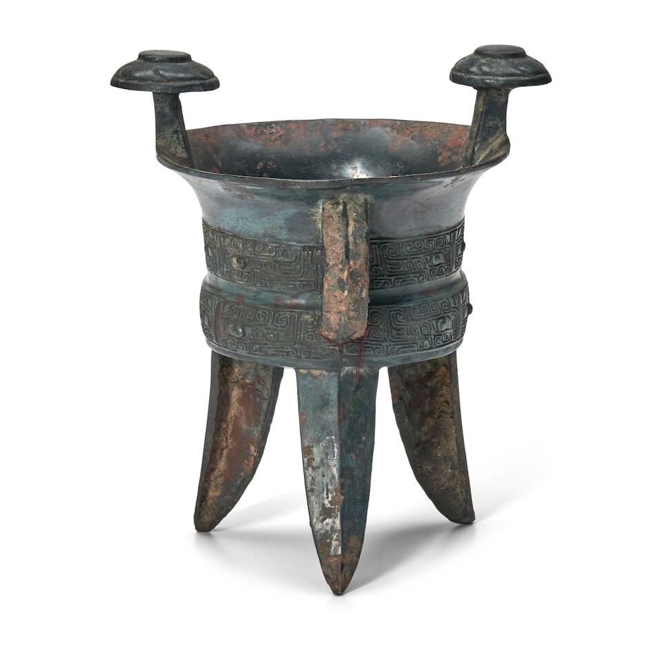 An Archaic Style Cast Bronze Wine Vessel, Jia China, Shang dynasty style, 20th century, (1 of 2)