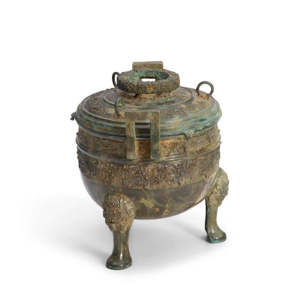 An Archaic Style Bronze Tripod Vessel and Cover, Ding China, Eastern Zhou style, 20th century, - 2
