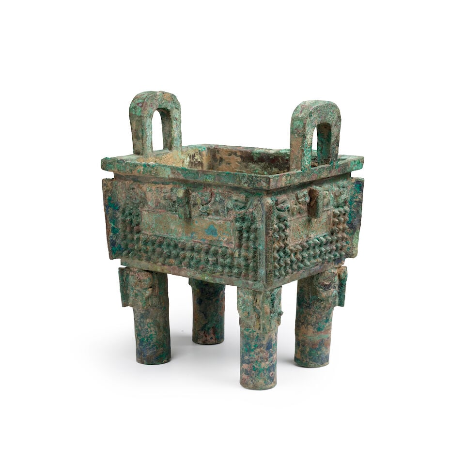 An Archaic Style Bronze Footed Vessel, Fang Ding China, Western Zhou dynasty style, 20th century, - 3