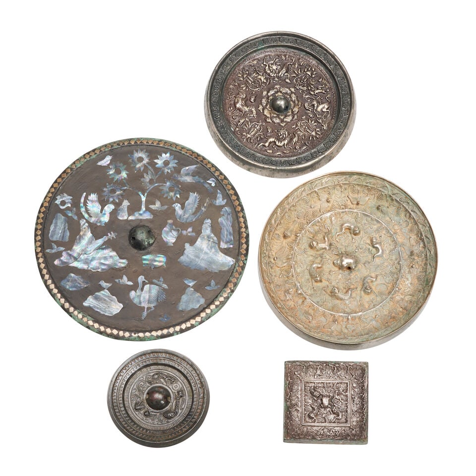 Five Cast Bronze Mirrors China, Warring States through Tang dynasty style, 20th century, (5) (1 of 2)