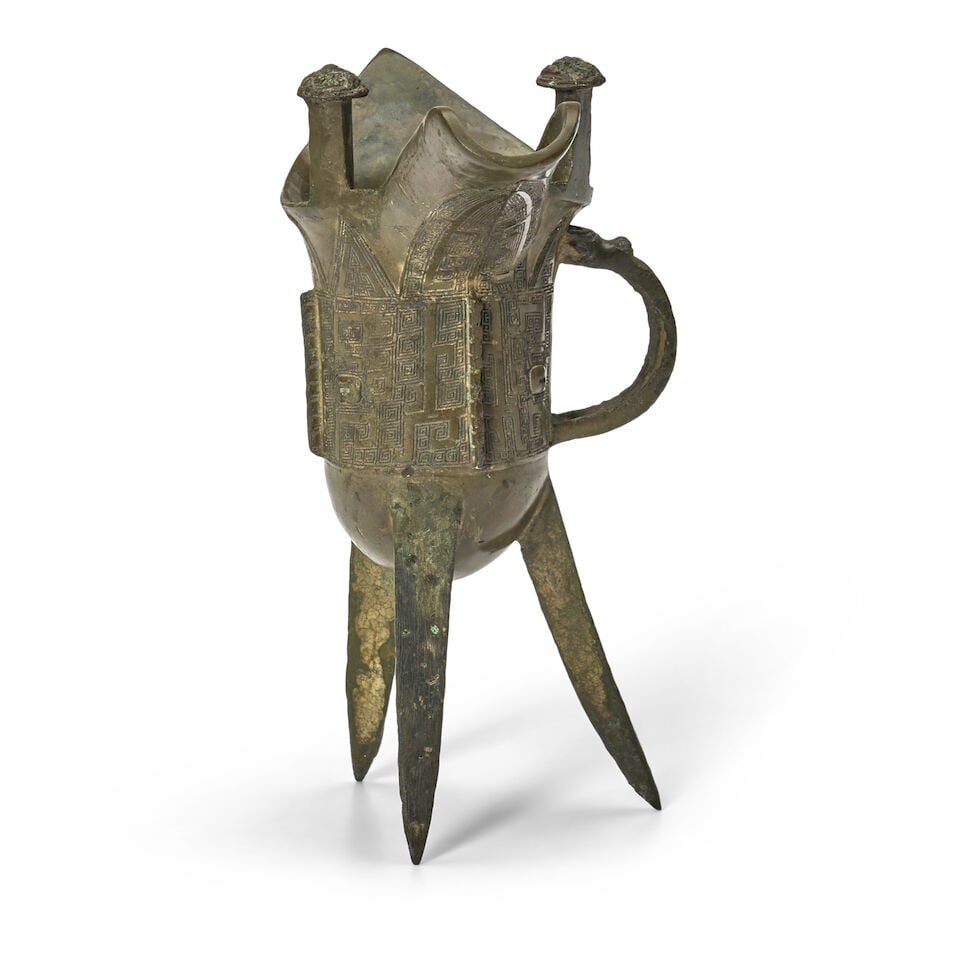 An Archaic Style Bronze Vessel, Jue China, Shang Dynasty style, Qing dynasty or later, (1 of 2)