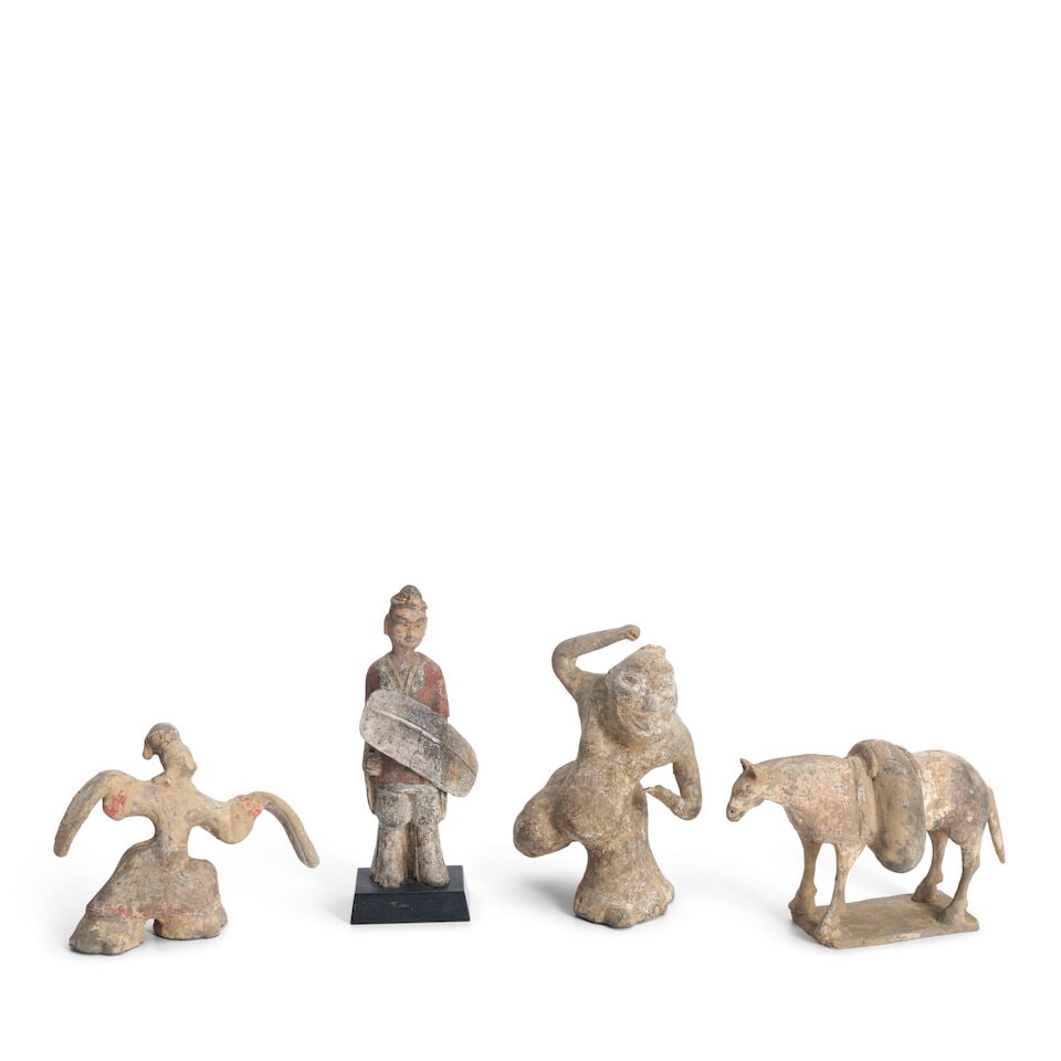 Four Painted Gray Pottery Figural Models China, 20th century, (4) (1 of 1)