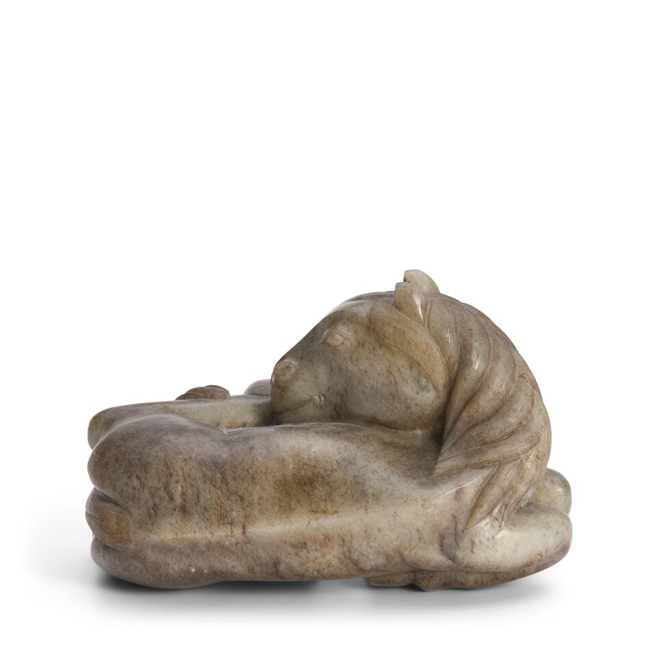 A Large Gray-green Jade Carving of a Recumbent Horse China, 20th century, - 2