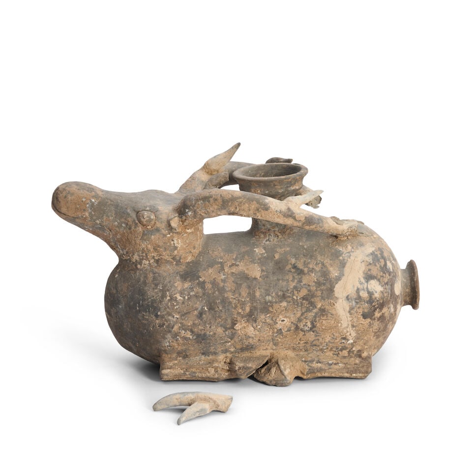 A Gray Pottery Model of a Stag as a Vessel China, Han dynasty style, 20th century, - 2