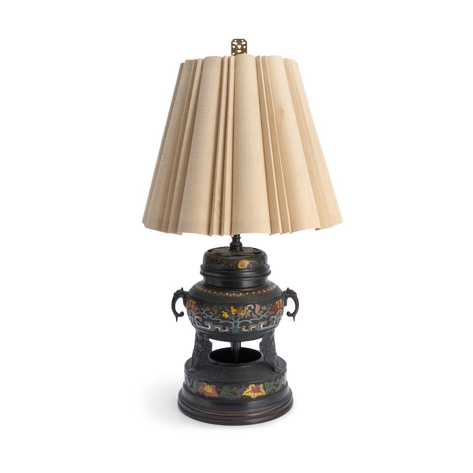 A Champleve Censer Mounted as a Lamp China, 20th century, (1 of 2)