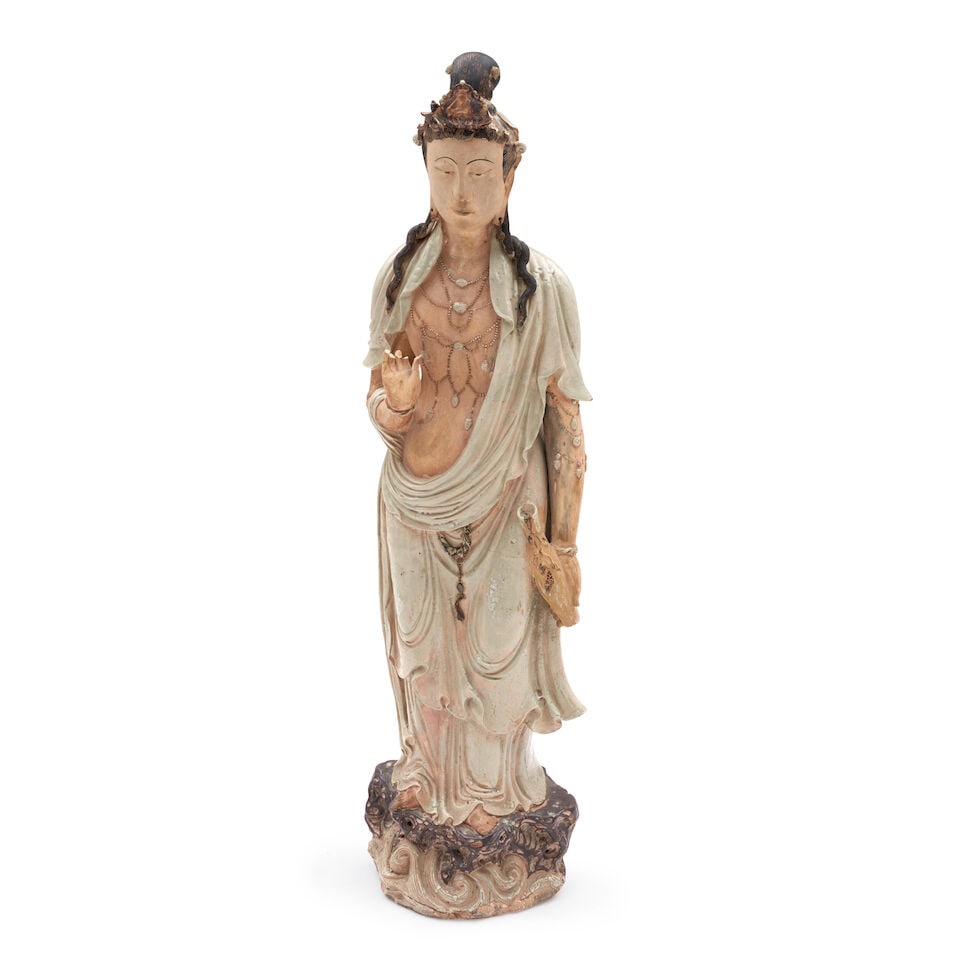 A Celadon Glazed Pottery Statue of Guanyin China, 20th century, (1 of 2)