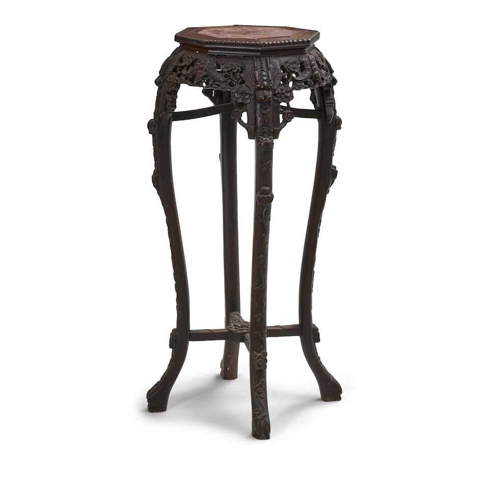 A Hardwood and Marble-top Plant Stand China, 19th/20th century, - 2