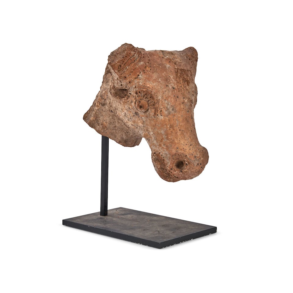 A Stucco Fragment of a Bull Head Southern India, 20th century, - 3