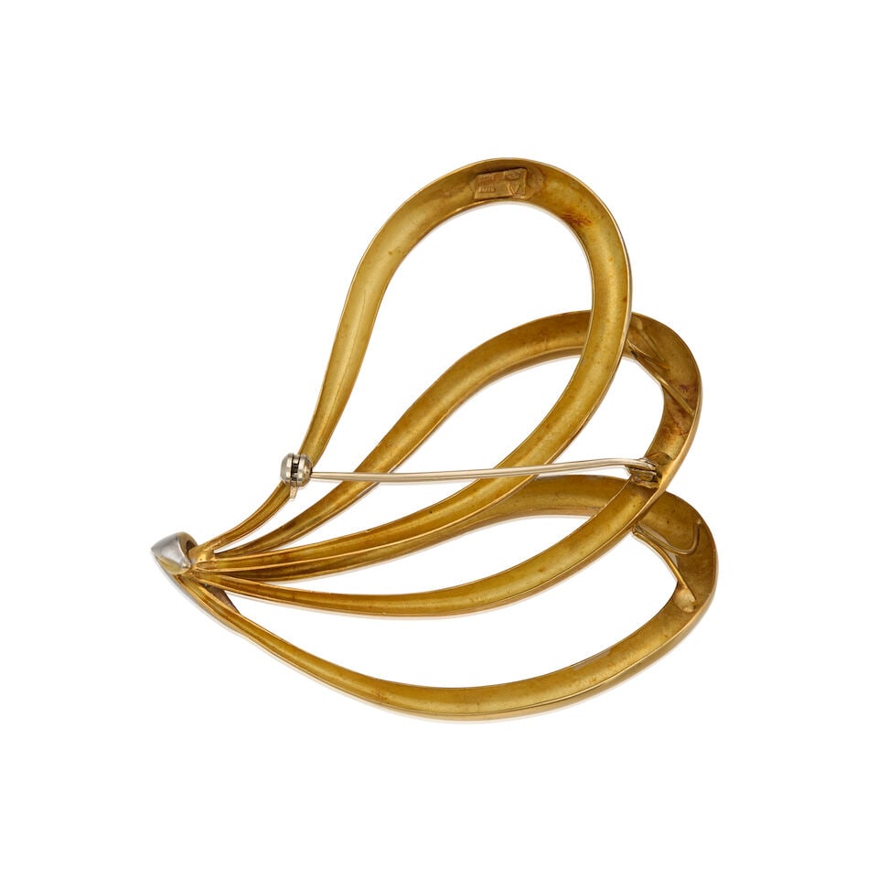 BICOLORED GOLD AND DIAMOND BROOCH - 2