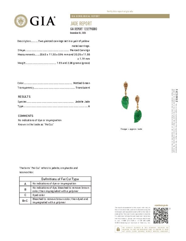 GOLD, JADE, AND CULTURED PEARL EARRING AND BROOCH WITH GIA REPORT - 3